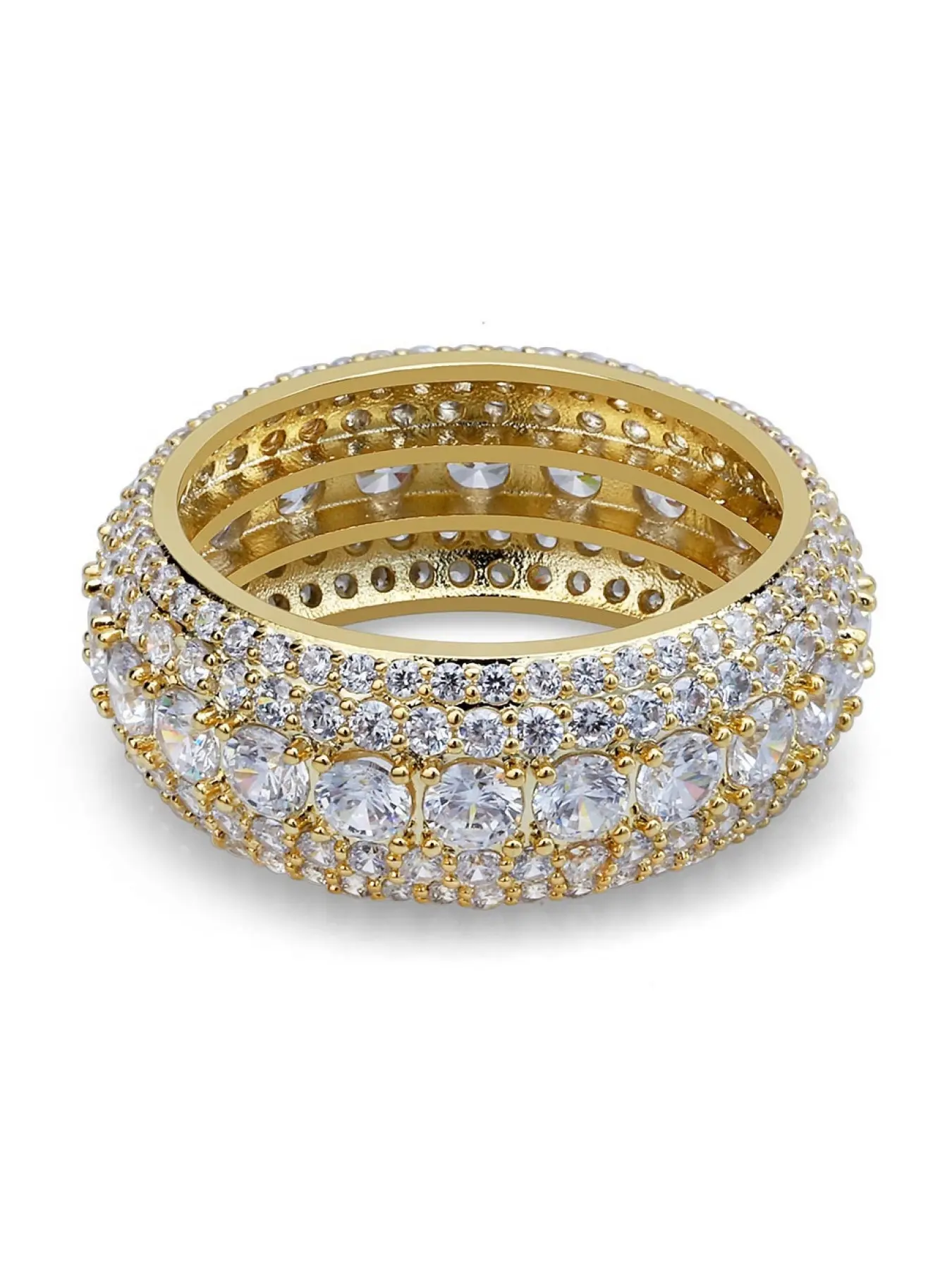 Men's Hip Hop Eternity Ring, 18K Gold Plated Full CZ Diamond Band, Iced Out Two-Row Tennis Ring for Men, Rapper Bling Jewelry Gift, Double Row Ring, Statement Rings