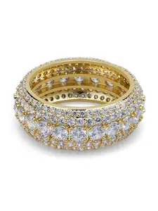 Men's Hip Hop Eternity Ring, 18K Gold Plated Full CZ Diamond Band, Iced Out Two-Row Tennis Ring for Men, Rapper Bling Jewelry Gift