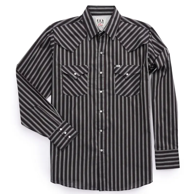 Men's Ely Cattleman Pro Long-Sleeve Striped Vented Cowboy Shirt - Casual Cotton Blend Cotton Clothing with Snap Closure, Fast-Drying Fabric, Easy Care, Sweat-Wicking, Breathable Mesh Panels, Pockets, All-Season American Traditional Menswear