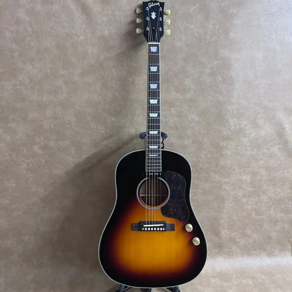 Gibson Sunburst Color J160 Acoustic Guitar, Mahogany Back/Side, with Passive Pickup, 20 Frets, Rosewood Fretboard, Bone Nut, Ideal for Country, Blues, Jazz