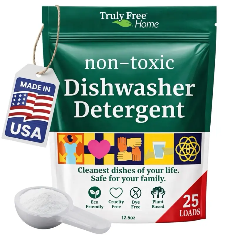 TrulyFree Home Automatic Dishwasher Detergent Powder - Concentrated Soap for Hard Water Stains, Eco-Friendly & Safe for Kitchen Cleaning, 12.5 oz, Non-Toxic, 25 Loads - Household