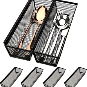 Expandable Kitchen Drawer Cutlery Organizer Set, Durable Metal Design, Lightweight Storage Solution (24.38x7.62x5.08 Cm), Grid Desktop Organizers