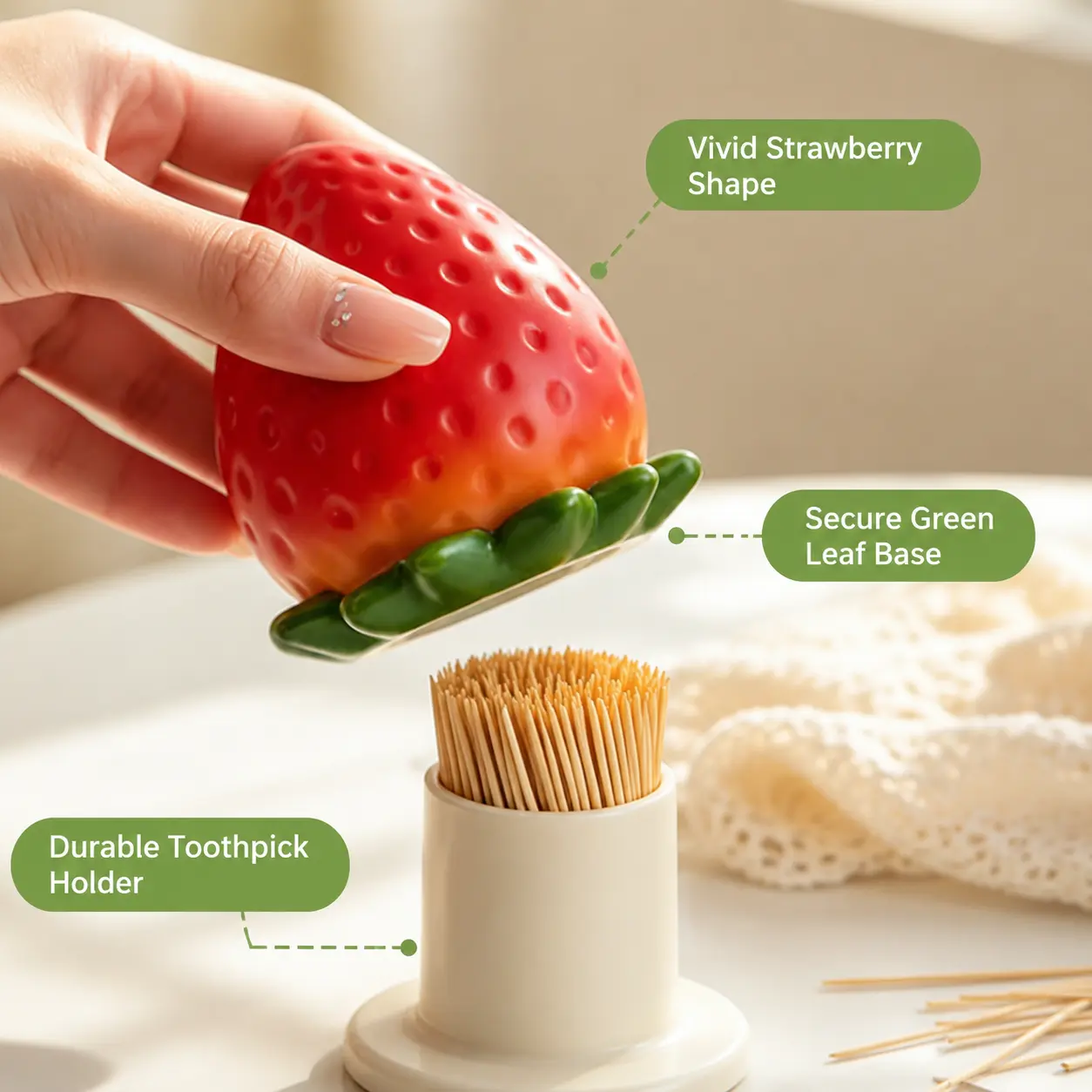 1 Count Strawberry Shaped Toothpick Holder, Dust Proof Storage Organizer for Kitchen Dining Table Desktop Decoration