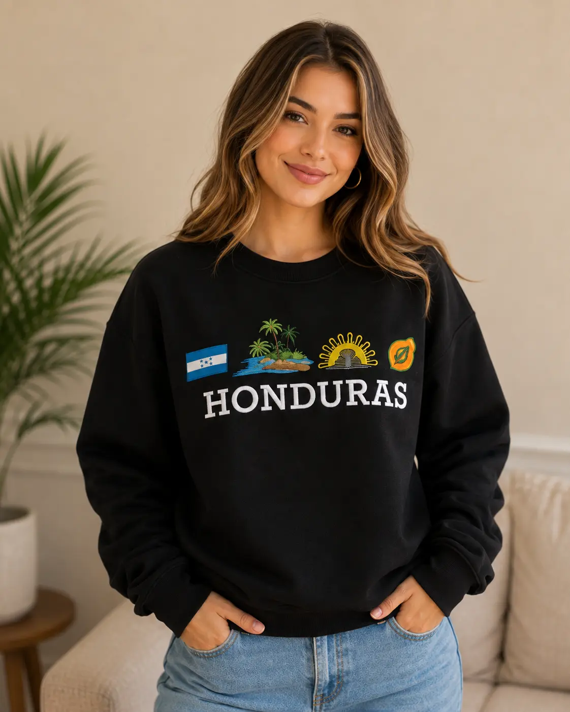 Honduras Embroidered Sweatshirt | Honduran Flag & Tropical Icons | Unisex Crewneck Gift