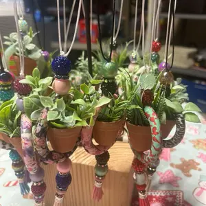 Car Hanger Mini Planters with Beaded Decorations for Car Interior Decoration