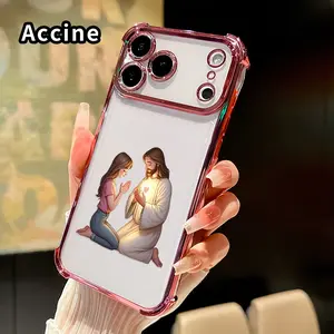 Phone Case for iPhone 17 16 Pro Max 15 Plus 14 13 12 11 E Air Jesus and little Girl Praying Pattern Anti-drop Durable Total Protective Shockproof Transparent Cover Casing