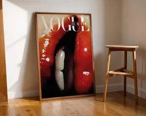 Vogue Red Lips Poster, Glossy High Fashion Beauty Art, Luxury Editorial Wall Decor, Feminine Aesthetic Print