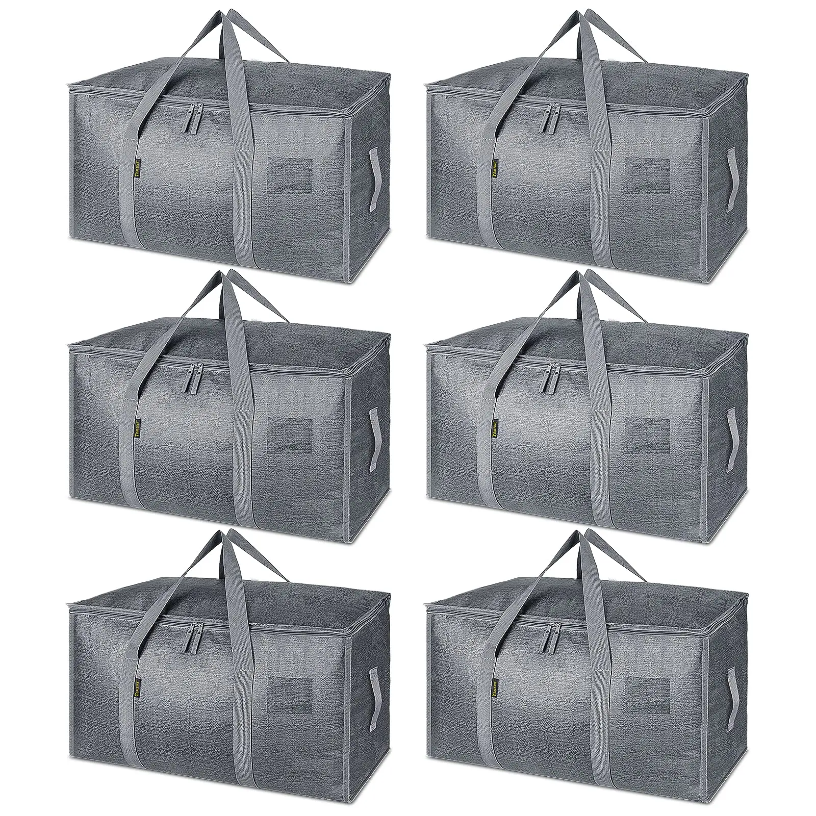 6-Pack Extra-Large Winter Grey Moving & Storage Bags with Zipper, Reinforced Handles, Heavy-Duty Organizer Pouch for Clothes, Bedding, Pouch Format Shelving & Storage Closet Organization, With Handle