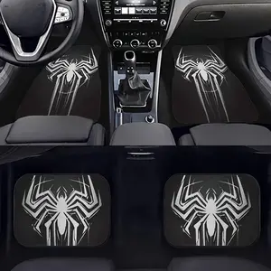4pcs White Spider Pattern Car Floor Mats - Durable Polyester, All-Season Protection for Cars, Trucks, SUVs - Ideal Gift for Christmas and Halloween, All season Floor Mats
