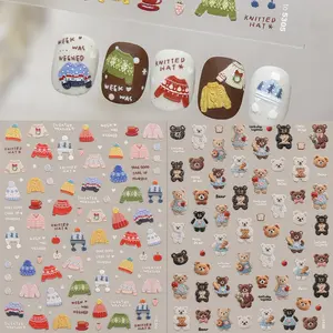Cute Cartoon Embroidered Bear Nail Art Stickers, Easy to Apply, Perfect for DIY Manicure, Gifts, Party Makeup, Art Decals