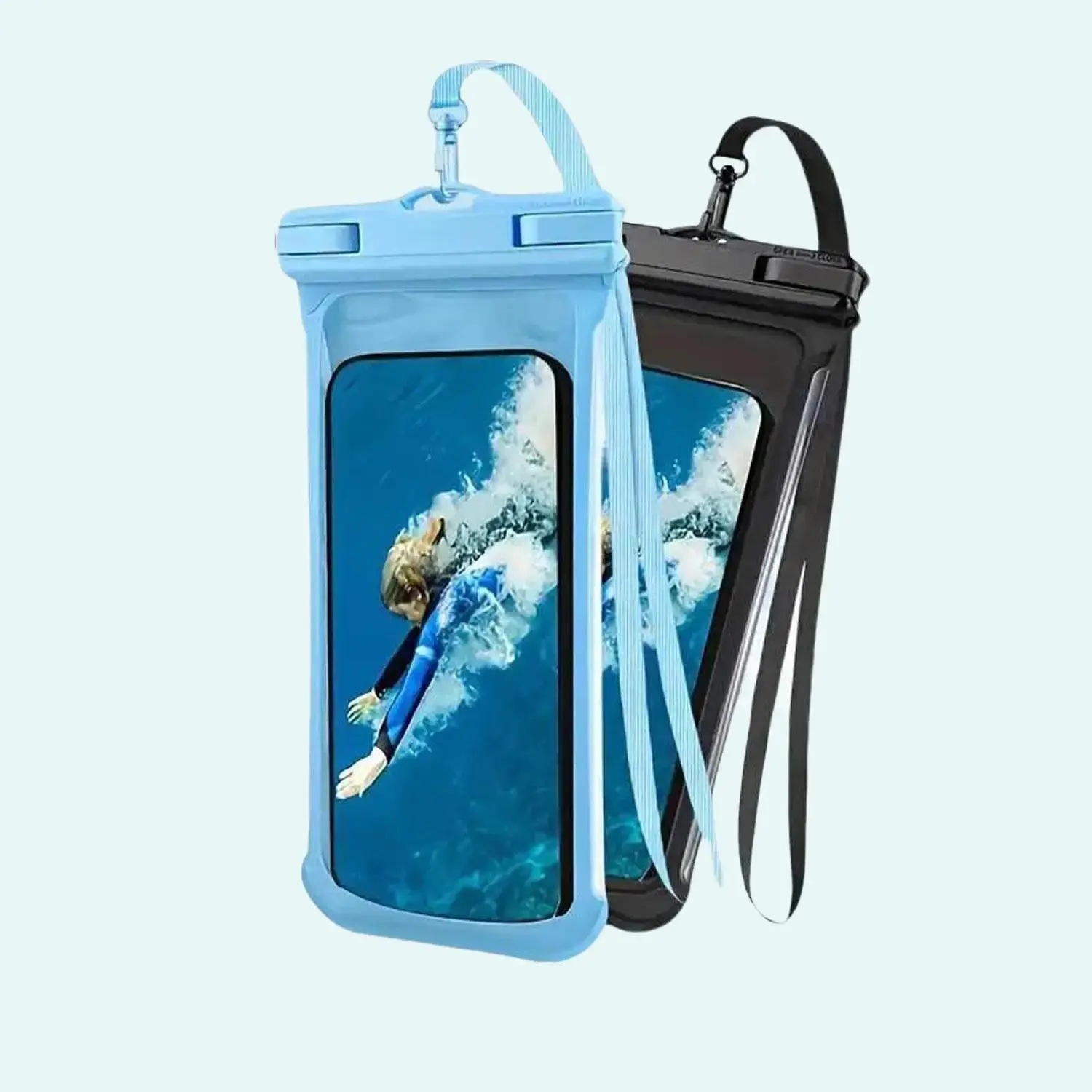 Waterproof Touchscreen Dry Bag with 3D Case Up to 6.9" Phone Size Perfect for Swimming & Outdoor Activities Blue & Black