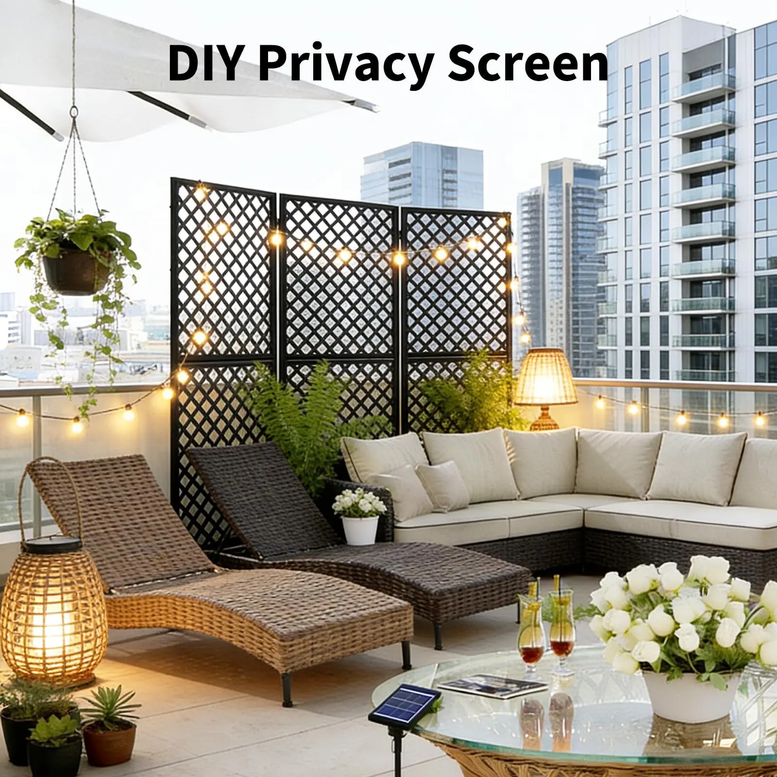 Gaomon 36" W x 72" H 3-Panel Metal Privacy Screen with Plant-Support Frame, Freestanding Outdoor-Indoor Divider with Stand, Decorative Steel Fence for Balcony Patio Room, Outdoor/Indoor Use