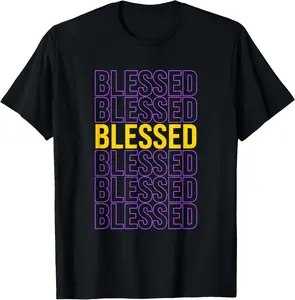 100% Cotton Purple and Golds Blessed-gold & Purple Color Graphic T-Shirt