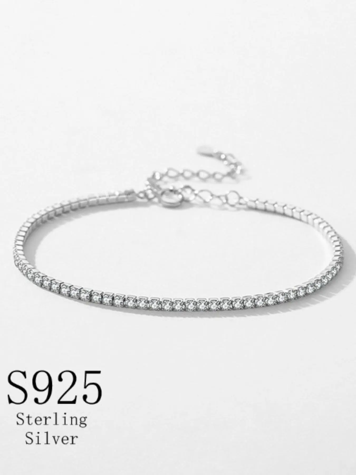 S925 Sterling Silver Adjustable Women's Tennis Bracelet, Shimmering Minimalist Chain Bracelet, Elegant Jewelry  for Holiday Gift for Her