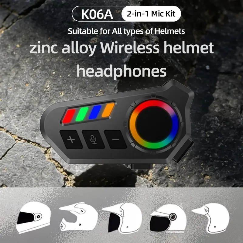 K06a Motorcycle Helmet Music Player, Bluetooth-compatible 6.0 Hands-Free Call, Waterproof Ip65, Wireless 2-In-1 Microphone, Compatible with Various Helmets