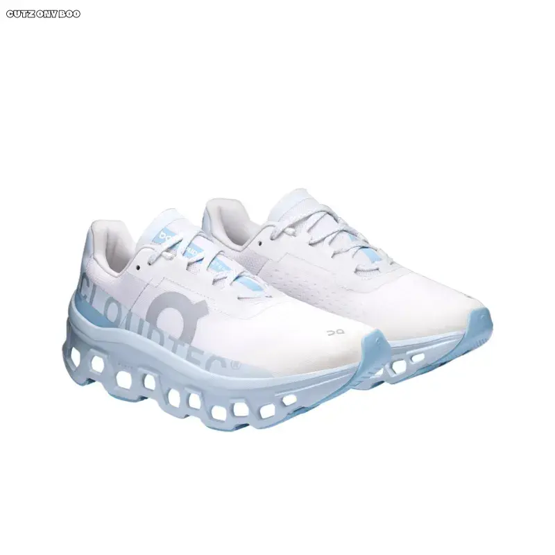 Running Sneakers White Light Blue Hollow Printed | Breathable Mesh Upper, White Fabric Collar | Light Blue Hollow Cushion Midsole & Matching Toe Cap | For Daily Jogging & Fresh Pastel Outfits