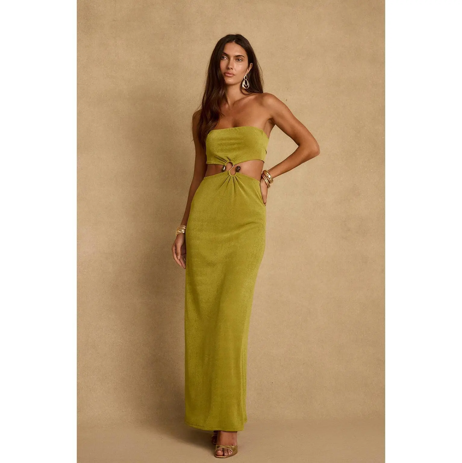 Sunspell Chartreuse Strapless Maxi Dress