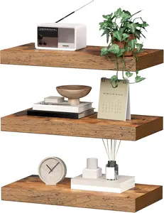 Floating Shelves for Wall, 1.5" Thick Wall Shelf Set of 3 with Invisible Brackets, 15.7L x 7.9W Hanging Shelves Farmhouse Home Decor for Bathroom, Living Room, Bedroom, Rustic Brown 4301BJP3BF