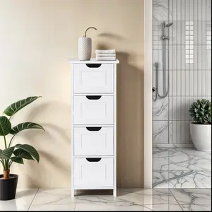 Zenstyle Small Bathroom Cabinet 4 Drawers Floor Side Storage Water-Resistant MDF Easy Clean Safe Design for Bathroom Hallway Living Room