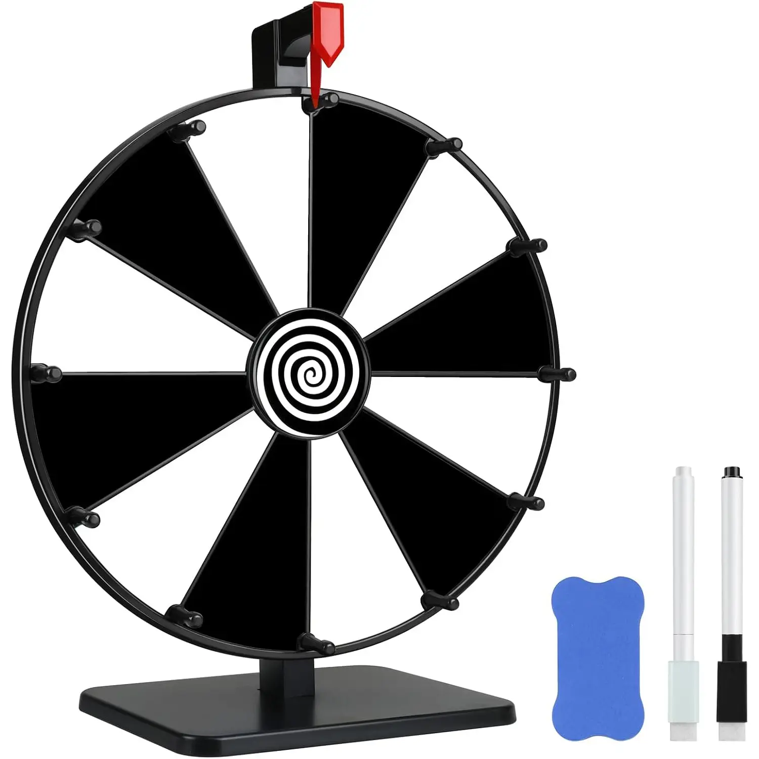 12 Inch 12 Slots Prize Wheel Tabletop Fortune Spin with Dry Erase Marker and Eraser for Engaging Home Parties, Trade Show, Carnival Events (12''12Slots Black&White)