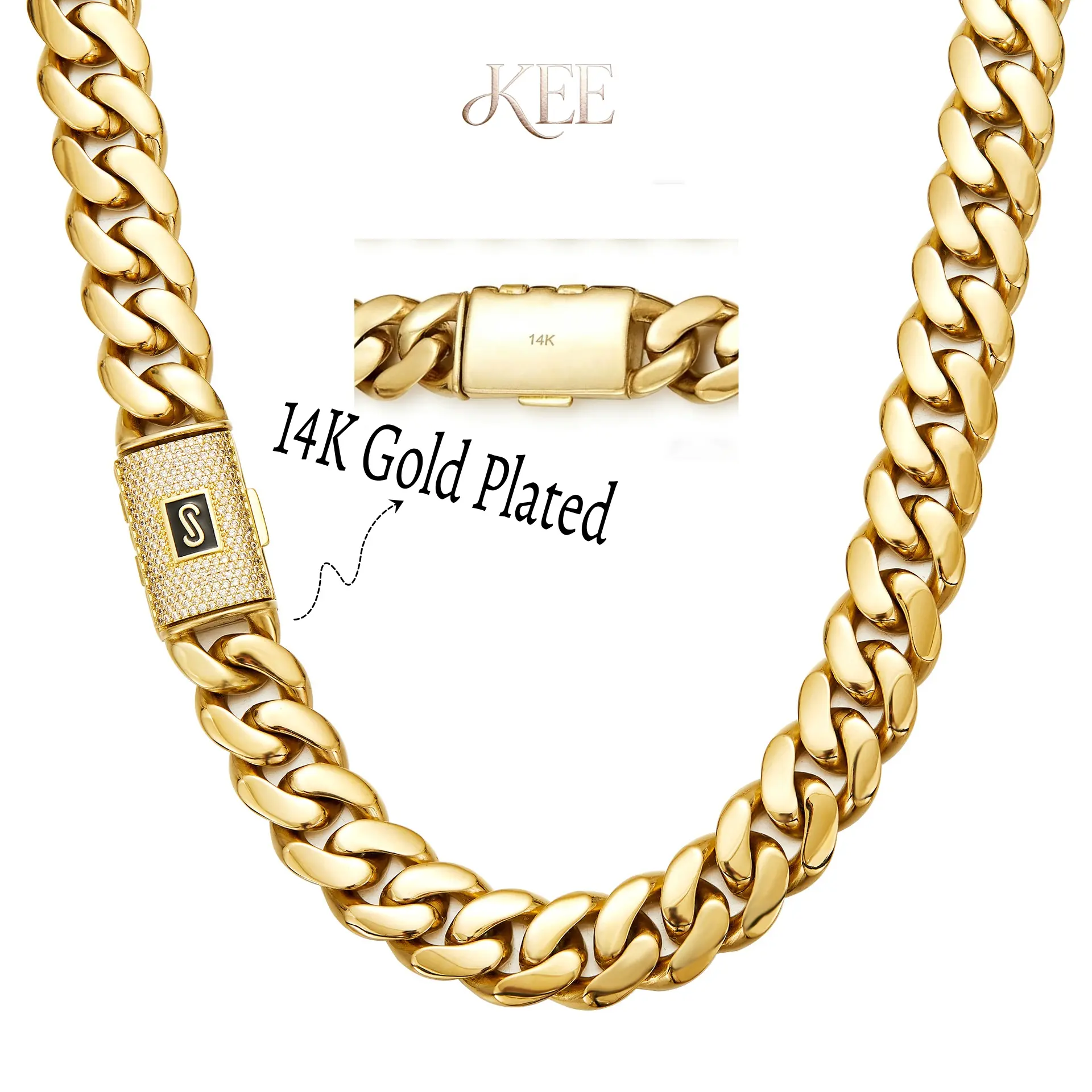 Newly Upgraded14K Gold-Plated Cuban Miami Style The Latest Electroplating Gold-Plating Process,Necklace Waterproof Rust-Proof Perfect Gift for Any Occasion.Waterproof, Rustproof, Hypoallergenic—the Perfect Christmas Gift for Your Loved ones.