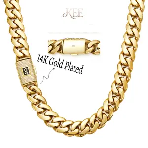 Newly Upgraded14K Gold-Plated Cuban Miami Style The Latest Electroplating Gold-Plating Process,Necklace Waterproof Rust-Proof Perfect Gift for Any Occasion.Waterproof, Rustproof, Hypoallergenic—the Perfect Christmas Gift for Your Loved ones.