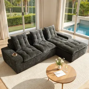 【2 Packages Shipping】Ovios 106" Modular Cloud Couch, Boneless Deep Seat Sectional Sofa with Chaise, Convertible Chenille Couch, No Assembly L-Shaped Sofa for Living Room, Ash Gray