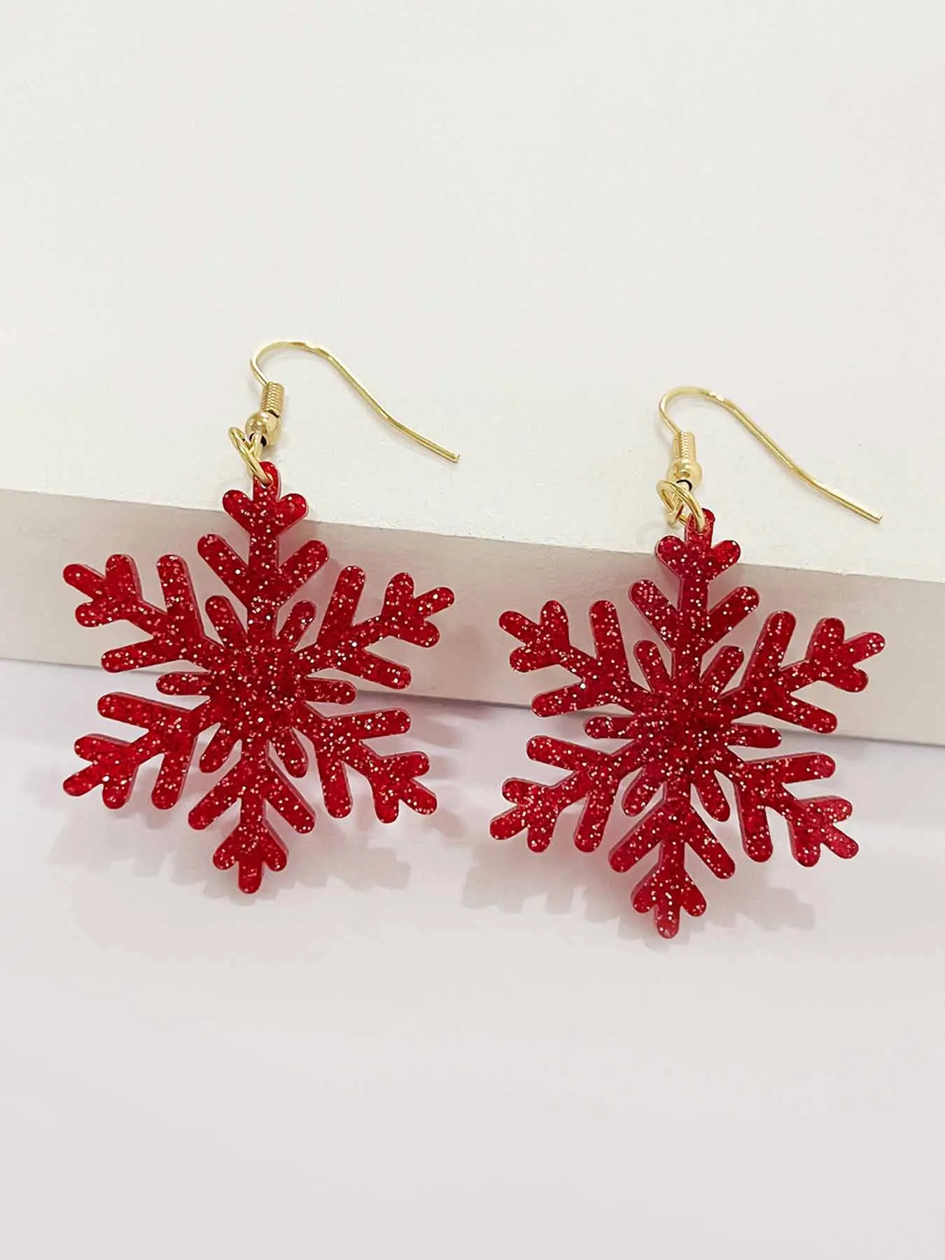 Red Snowflake Bling Bling Dangle Earrings Cute Party Style Acrylic Jewelry Christmas Ear Ornaments Winter Ear Jewelry