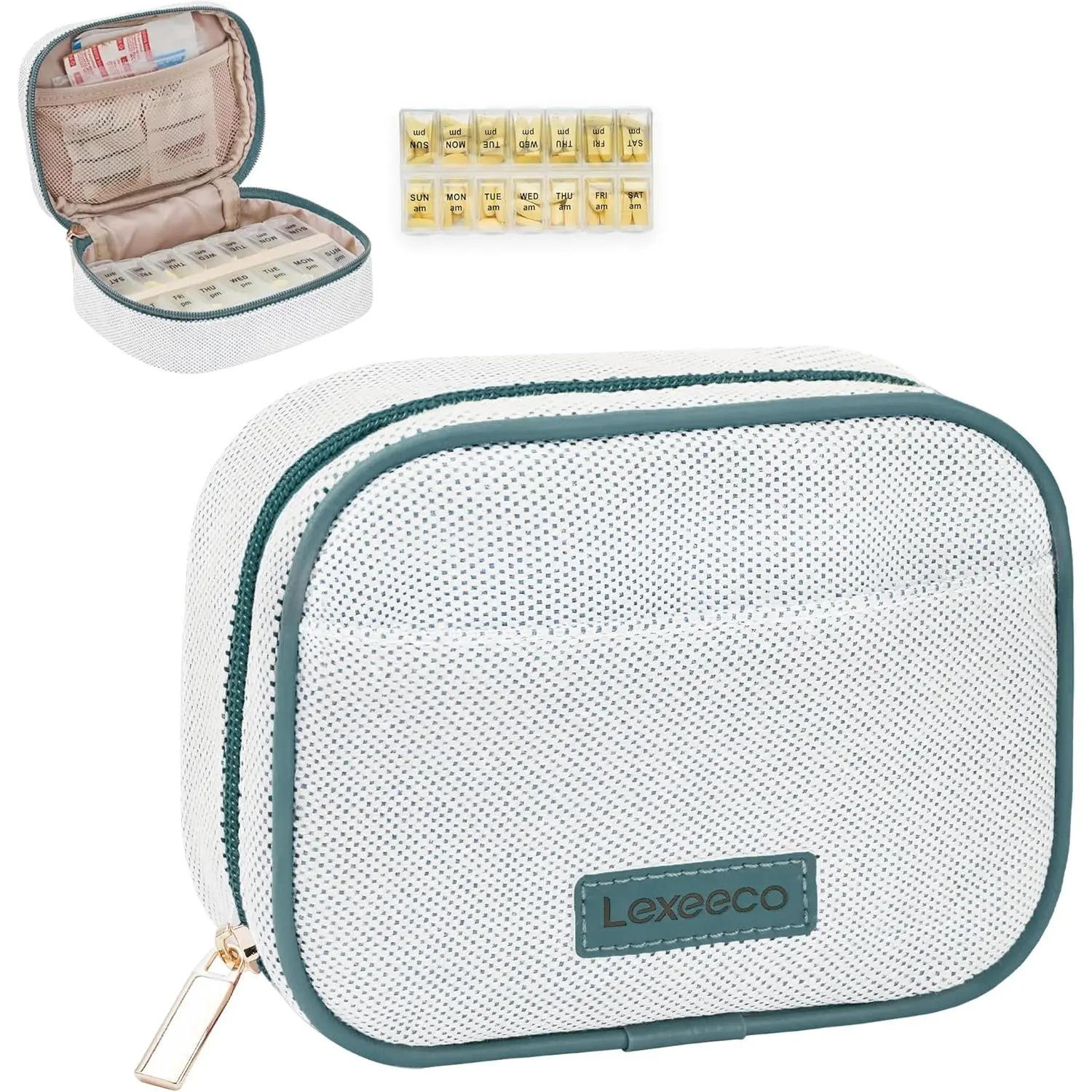 Weekly Travel Pill Organizer 2 Times A Day Pill Case for Purse with Removable AM PM 7 Day Pill Box Holder,Cute Medication Organizer Pill Container for Medicine, Vitamin, Supplement(Teal, Medium)
