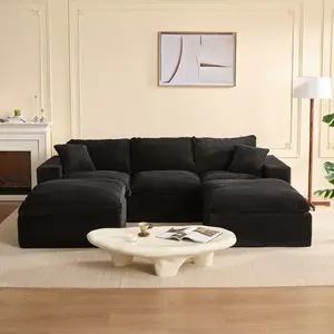 【3 Packages Shipping】AFUSON 106.3” 3-Seater U Shaped Sofa with Extra Cushions Added Boneless Sectional Couches for Living Room Cozy Comfy Loveseat Cloud Couch Modular Sectional Sofa Convertible Sofas Bed Deep Seat Sofa Corduroy Fabric