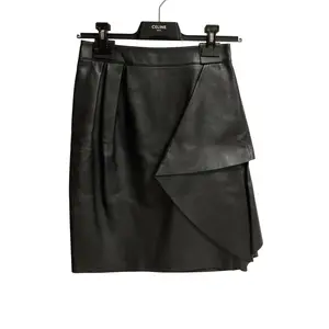 Pre-owned Celine Calfskin Small Leather Goods Side Frill Leather Skirt