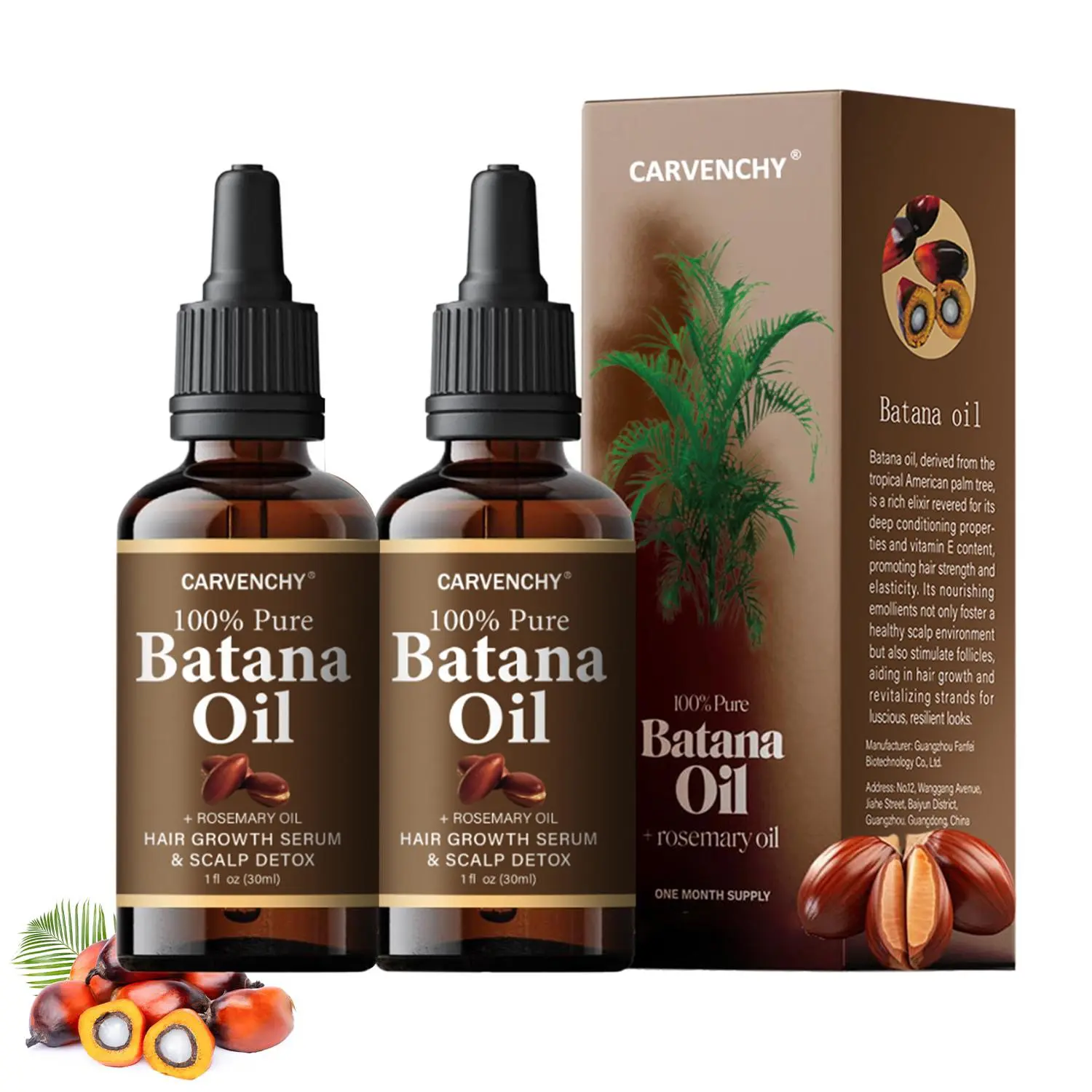 CARVENCHY Batana Oil, 100% Pure Hair Growth Oil with Rosemary to Thicken, Repair Damaged Hair & Moisturize, 30ml, Hair Care Products