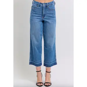 Judy Blue Tummy Control Release Hem Cropped Wide Leg Jeans