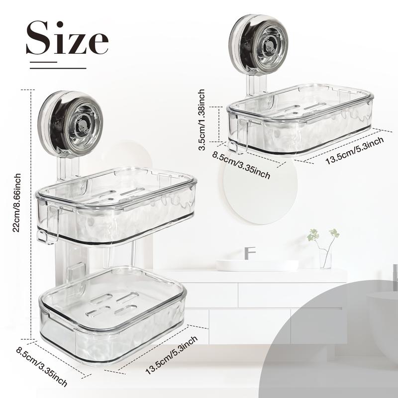 1/2 Layer Wall Mounted Soap Box, Suction Cup Soap Holder, Drill-Free Soap Dish, Bathroom & Kitchen Sink Storage Rack, Plastic & Stainless Steel