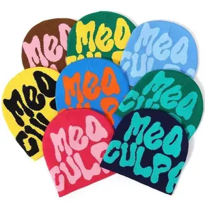 "MEA CULPA" Print Collegiate Style Beanie Hat, Unisex Fashionable Foldable Knit Skull Cap, Suitable For Casual Daily Wear And Outdoor Activities