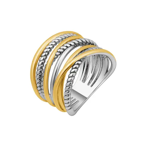 Aprilery Crossover Twisted Fashion Two Tone Band Ring – Elegant Statement Ring for Women, Trendy Statement Jewelry Gift
