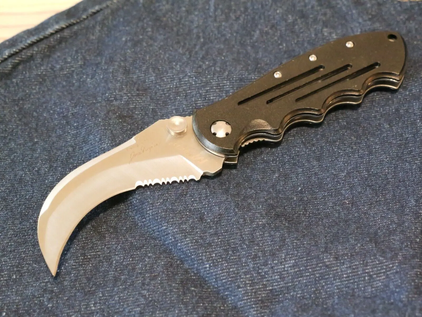 Black Hawk Bill Pocket Knife Manual Opening Liner Lock Sharp Hawkbill Hook Clip