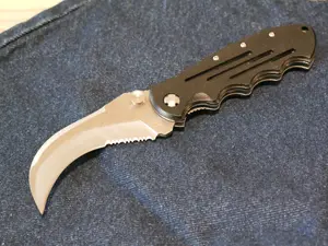 Black Hawk Bill Pocket Knife Manual Opening Liner Lock Sharp Hawkbill Hook Clip