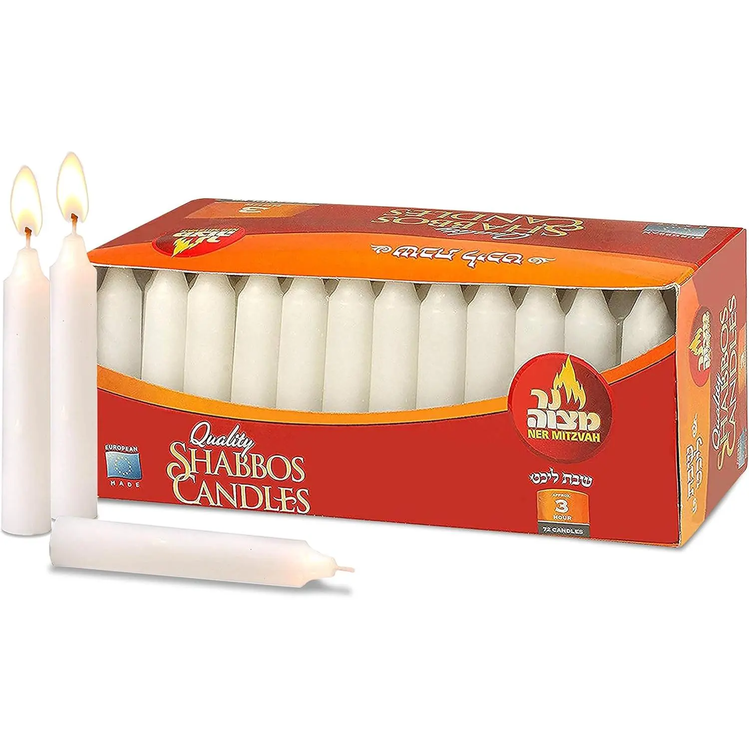 Classic White 4-Inch Wax Candles, 72-Pack Bulk, 3-Hour Burn Time for Shabbat, Dinner Tables, Emergency Use (Home & Festive Party Supplies)