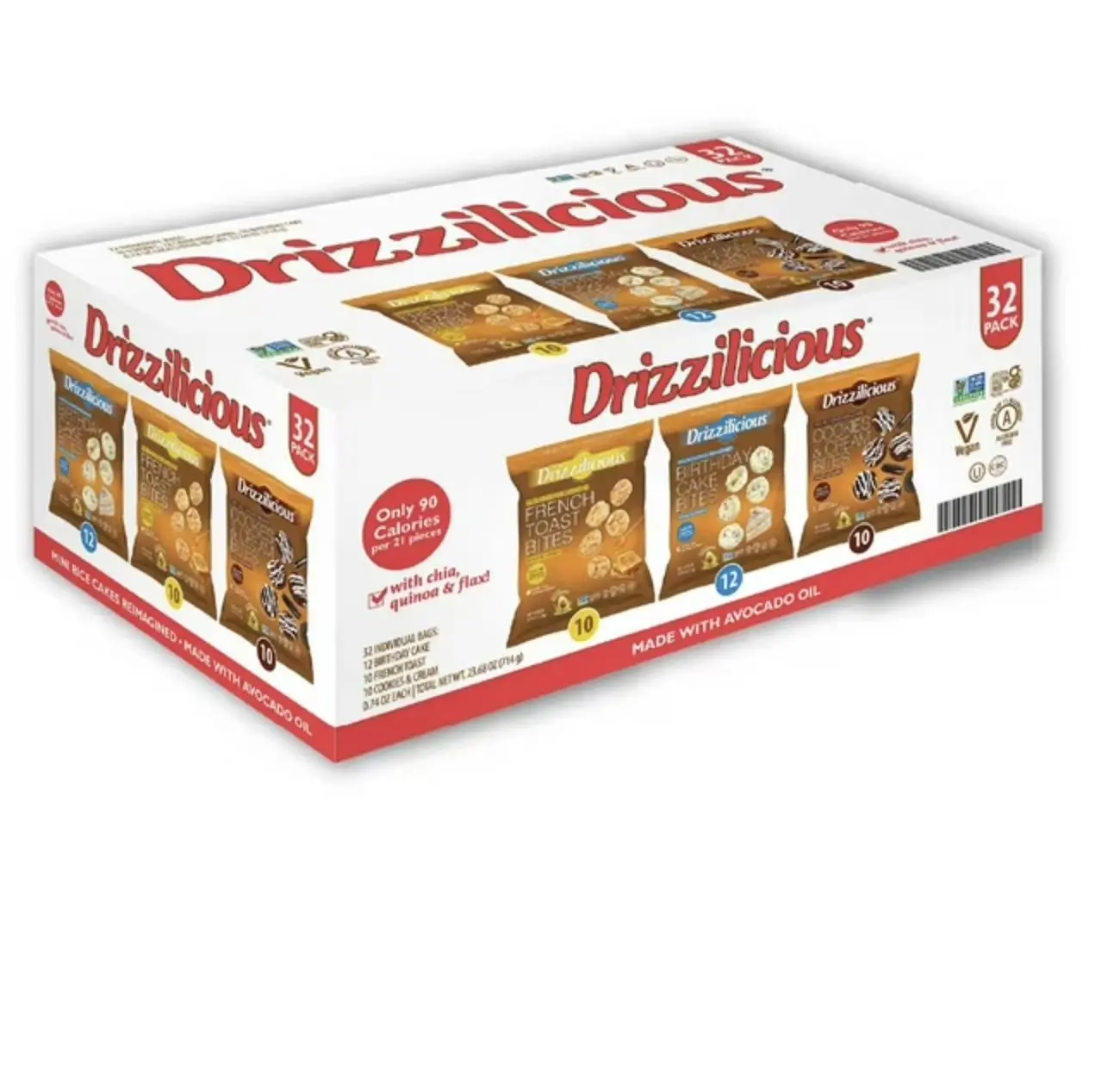 NEW!- Drizzilicious Mini Rice Cakes Variety Pack, 0.74 oz., 32 pk.