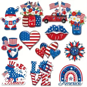 12pcs 4th of July Refrigerator Magnets Memorial Day Refrigerator Magnets Set Patriotic Flower Gnome Magnet Independence Day Magnetic Stickers for Fridge Decorative Fridge Magnets Metal Door Mailbox Locker Cabinet Decoration Refrigerator Decorating Magnet