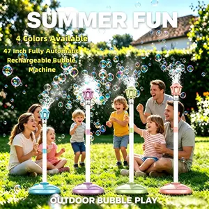 47 Inch Rechargeable Bubble Machine with Music & Lights, Automatic Bubble Blower, Adjustable Stand, 10 Bubble Solutions, Party Essentials