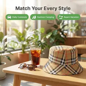 GUANHUA Classic Plaid Bucket Hat for Women Men | Vintage Checkered Fisherman Hat | Summer Sun Protection & Outfit Matching | Unisex Streetwear Cap