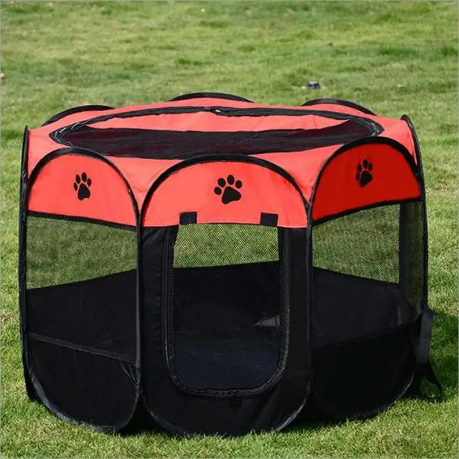 Cute Paw Print Breathable Pet Playpen, Summer Gifts, Portable Folding Dog Mesh Fence, Bite Resistant Pet Supplies for Indoor Outdoor Use