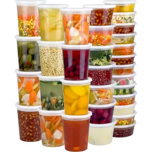 Multi-Size Airtight Lid Deli Containers (60 Sets, 120-Piece), 32/16/8 oz X 20 Sets Each, Leak-Proof BPA-Free Plastic Food Storage for Soup Storage, Freezer-Microwave-Dishwasher Safe (Camping & Hiking Use)