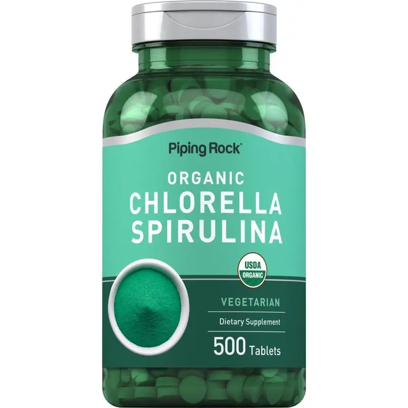 Piping Rock Chlorella Spirulina Organic | 500 Tablets | Vegetarian Pills | Non-GMO, Gluten Free Supplement