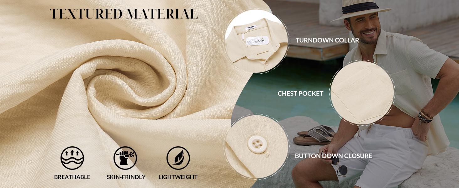 COOFANDY Mens Button Down Short Sleeve Shirt Casual Shirts Summer Beach Textured Shirts with Pocket