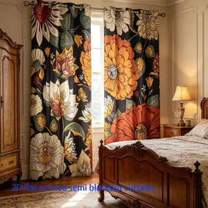 2-piece Bohemian floral curtain set, made of semi blackout polyester material, ideal for privacy and decoration, available in multiple sizes, easy to install