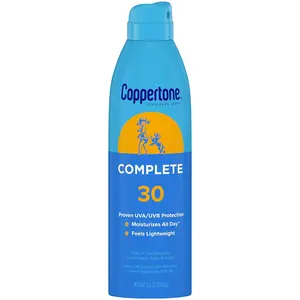 Coppertone COMPLETE SPF 30 Sunscreen Spray, Lightweight, Moisturizing Sunscreen, Water Resistant Spray Sunscreen SPF 30, 5.5 Oz Spray