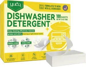 YUCO Dishwasher Dishwashing Detergent Sheets,Dish Soap & Dishwashing Tablets Alternative,Plant-Based,Eco-Friendly,Fully Biodegradable,Lemon Scent & Plastic Draw Box Packag(100 Sheets)